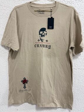 Taco Tuesday Luxury Skull Cross Rose Graphic T-Shirt Beige Men’s Shirt